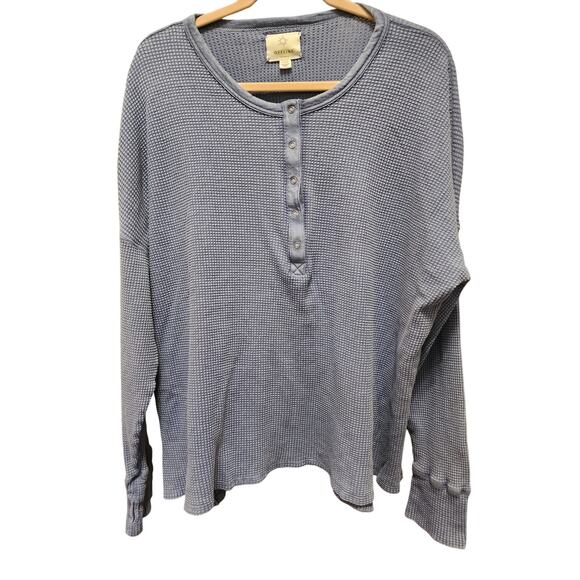 Offline Aerie Distressed Waffle Henley Dolman Long Sleeve Periwinkle Womens EUC - Picture 1 of 4